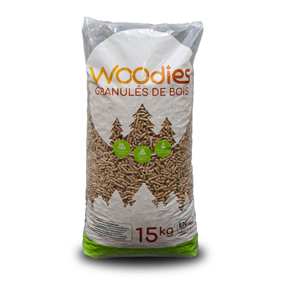 Palette de 65 sacs de Pellet de bois Woodies – Din+, PEFC 100% résineux 🇧🇪